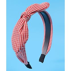Pine Kids Hair Band Bow Applique with Checks Free Size - Red