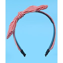 Pine Kids Hair Band Bow Applique with Checks Free Size - Red