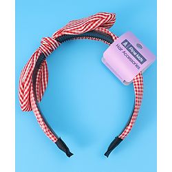 Pine Kids Hair Band Bow Applique with Checks Free Size - Red