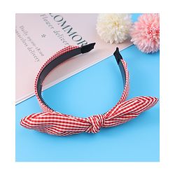 Pine Kids Hair Band Bow Applique with Checks Free Size - Red