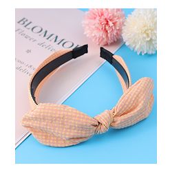 Pine Kids Hair Band Bow Applique with Checks Free Size - Orange