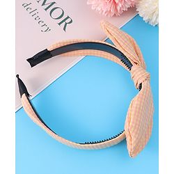 Pine Kids Hair Band Bow Applique with Checks Free Size - Orange