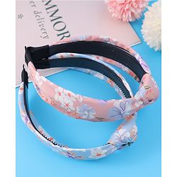 Pine Kids Hair Bands Knot Design with Floral Print Free Size Pack of 2 - Blue & Pink