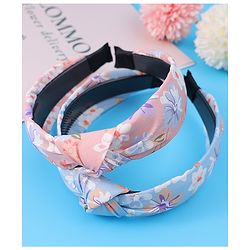 Pine Kids Hair Bands Knot Design with Floral Print Free Size Pack of 2 - Blue & Pink