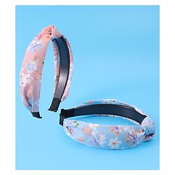 Pine Kids Hair Bands Knot Design with Floral Print Free Size Pack of 2 - Blue & Pink