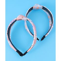 Pine Kids Hair Bands Knot Design with Floral Print Free Size Pack of 2 - Blue & Pink