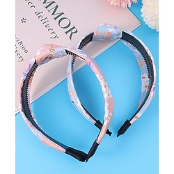 Pine Kids Hair Bands Knot Design with Floral Print Free Size Pack of 2 - Blue & Pink