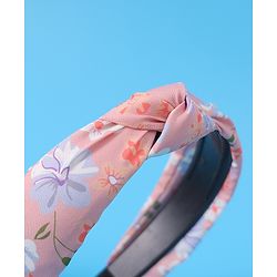 Pine Kids Hair Bands Knot Design with Floral Print Free Size Pack of 2 - Blue & Pink