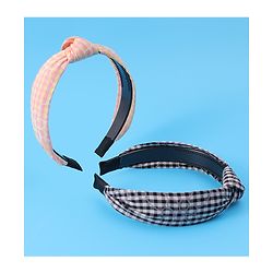 Pine Kids Hair Bands Knot Design with Checks Free Size Pack of 2 - Black & Yellow