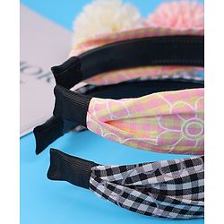 Pine Kids Hair Bands Knot Design with Checks Free Size Pack of 2 - Black & Yellow