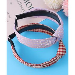 Pine Kids Hair Bands Knot Design with Checks Free Size Pack of 2 - Red & Yellow