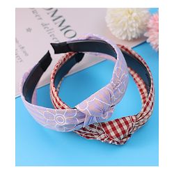 Pine Kids Hair Bands Knot Design with Checks Free Size Pack of 2 - Red & Yellow