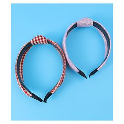 Pine Kids Hair Bands Knot Design with Checks Free Size Pack of 2 - Red & Yellow