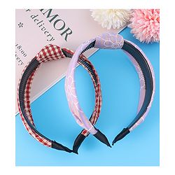 Pine Kids Hair Bands Knot Design with Checks Free Size Pack of 2 - Red & Yellow