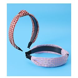 Pine Kids Hair Bands Knot Design with Checks Free Size Pack of 2 - Red & Yellow