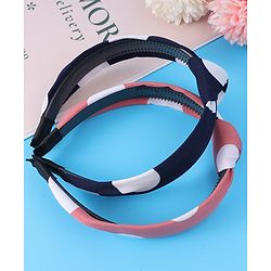 Pine Kids Hair Bands Bow Applique with Polka Dots Free Size Pack of 2 - Pink & Dark Blue