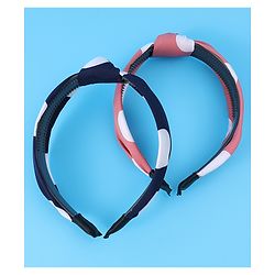 Pine Kids Hair Bands Bow Applique with Polka Dots Free Size Pack of 2 - Pink & Dark Blue