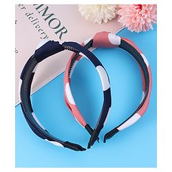 Pine Kids Hair Bands Bow Applique with Polka Dots Free Size Pack of 2 - Pink & Dark Blue