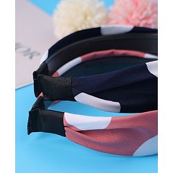 Pine Kids Hair Bands Bow Applique with Polka Dots Free Size Pack of 2 - Pink & Dark Blue
