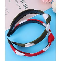 Pine Kids Hair Bands Bow Applique with Polka Dots Free Size Pack of 2 - Red & Green
