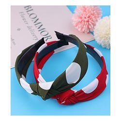 Pine Kids Hair Bands Bow Applique with Polka Dots Free Size Pack of 2 - Red & Green