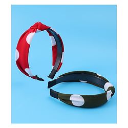 Pine Kids Hair Bands Bow Applique with Polka Dots Free Size Pack of 2 - Red & Green