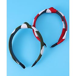 Pine Kids Hair Bands Bow Applique with Polka Dots Free Size Pack of 2 - Red & Green