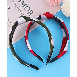 Pine Kids Hair Bands Bow Applique with Polka Dots Free Size Pack of 2 - Red & Green