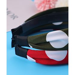 Pine Kids Hair Bands Bow Applique with Polka Dots Free Size Pack of 2 - Red & Green