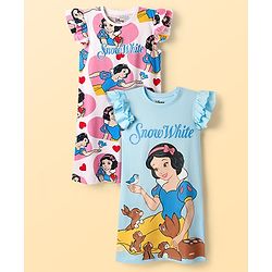 Pine Kids Disney Single Jersey Knit Frill Sleeves Nighty With Snow White Graphics Pack Of 2 - Pink & Light Blue