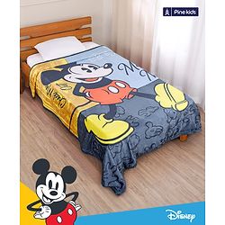 Pine Kids Disney Single Ply Fleece Blanket in Mickey Mouse Print - Grey
