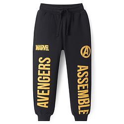 Pine Kids Marvel Terry Knit Full Sleeves Hooded Sweatshirt & Track Pant with Avengers Front and Back Graphics With Glitter Detailing - Black