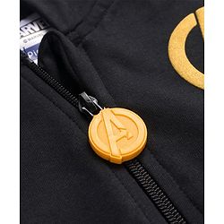 Pine Kids Marvel Terry Knit Full Sleeves Hooded Sweatshirt & Track Pant with Avengers Front and Back Graphics With Glitter Detailing - Black