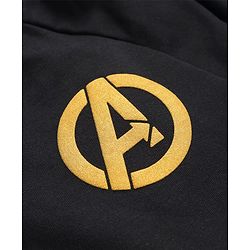 Pine Kids Marvel Terry Knit Full Sleeves Hooded Sweatshirt & Track Pant with Avengers Front and Back Graphics With Glitter Detailing - Black
