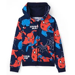 Pine Kids Marvel Terry Knit Full Sleeves Co-ord Hooded Sweatshirt & Track Pant with Spider Man Print - Navy