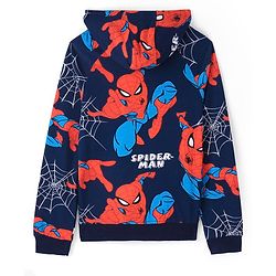 Pine Kids Marvel Terry Knit Full Sleeves Co-ord Hooded Sweatshirt & Track Pant with Spider Man Print - Navy