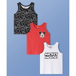 Pine Kids Disney Single Jersey Knit Sleeveless Tank T-Shirt With Mickey Mouse Graphic Pack of 3 - Red Black & White