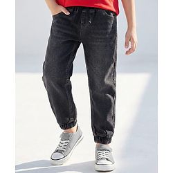 Pine Kids Woven Full Length Denim Washed Joggers - Black