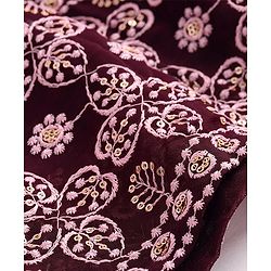Pine Kids Woven Half Sleeves Sequin Embroidered Choli Lehenga Set with Dupatta - Wine