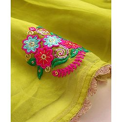 Pine Kids Woven Sleeveless Floral Embroidered  Kurti & Churidar Salwar Set with Dupatta - Lime green