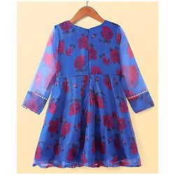 Pine Kids Woven Full Sleeves Floral Printed Kurta Palazzo Set with Dupatta & Lace Detailing - Royal Blue