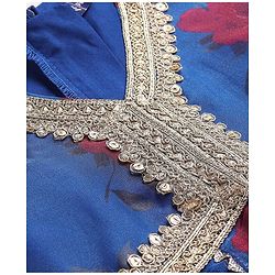 Pine Kids Woven Full Sleeves Floral Printed Kurta Palazzo Set with Dupatta & Lace Detailing - Royal Blue