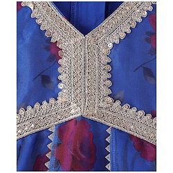 Pine Kids Woven Full Sleeves Floral Printed Kurta Palazzo Set with Dupatta & Lace Detailing - Royal Blue