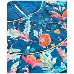 Pine Kids Woven Sleeveless Floral Sequin Embroidered Top & Palazo Set with Frill Detailing - Navy Blue