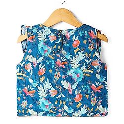 Pine Kids Woven Sleeveless Floral Sequin Embroidered Top & Palazo Set with Frill Detailing - Navy Blue