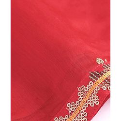 Pine Kids Woven Three Fourth Sleeves Floral Embroidered Kurta Gharara & Dupatta Set with Lace Detailing - Red