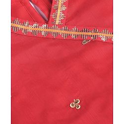 Pine Kids Woven Three Fourth Sleeves Floral Embroidered Kurta Gharara & Dupatta Set with Lace Detailing - Red