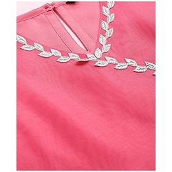 Pine Kids  Woven Sleeveless Kurti & Churidar with Dupatta Set Floral Embroidery - Dark Pink