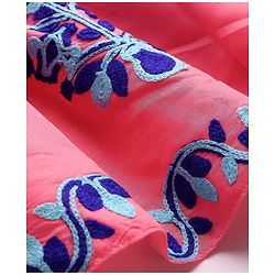 Pine Kids  Woven Sleeveless Kurti & Churidar with Dupatta Set Floral Embroidery - Dark Pink
