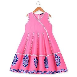 Pine Kids  Woven Sleeveless Kurti & Churidar with Dupatta Set Floral Embroidery - Dark Pink